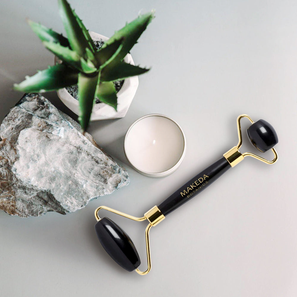 Double Facial Massage Roller Black Obsidian